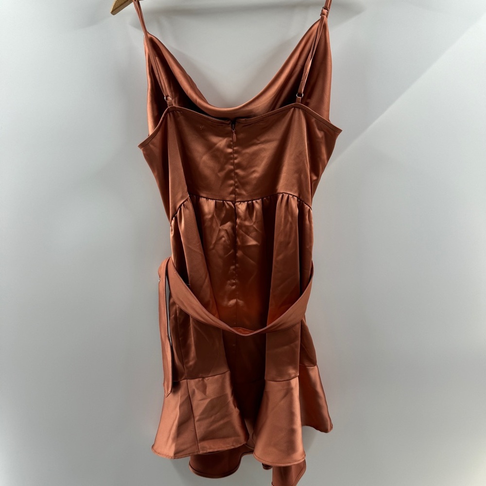 Forever 21 Satin Copper Cowl Neck Dress with Adjustable Belt – Size Large - Picture 5 of 7